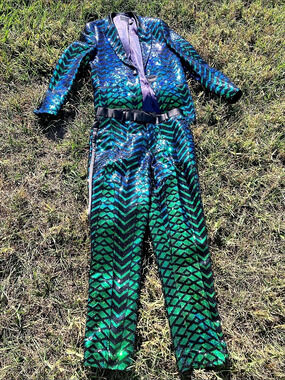 ASOS Sequin Chevron suit in Green & Blue
